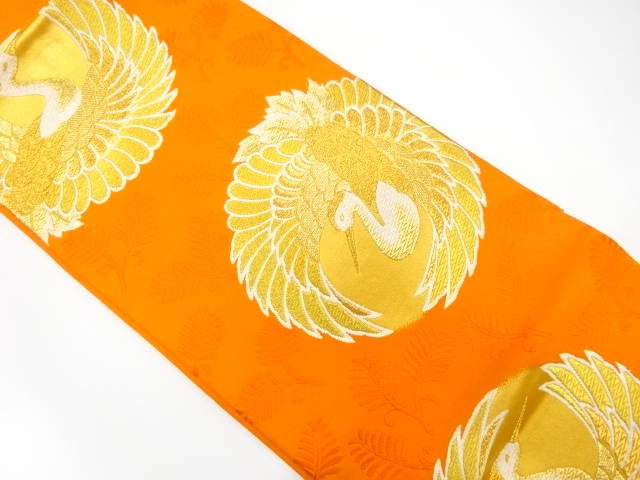 JAPANESE KIMONO / ANTIQUE FUKURO OBI / SILK / WOVEN CRANE